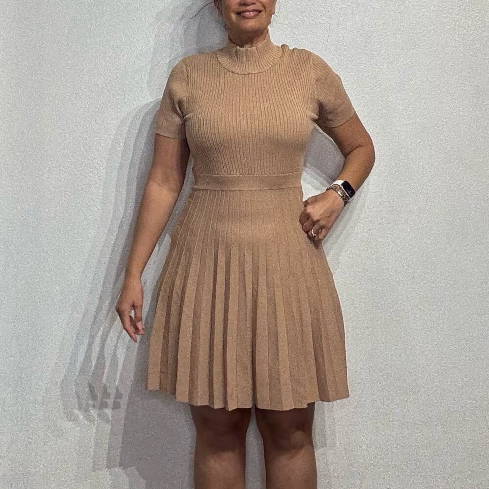 Heartloom Camel Luka Ribbed Mini Dress Sz L